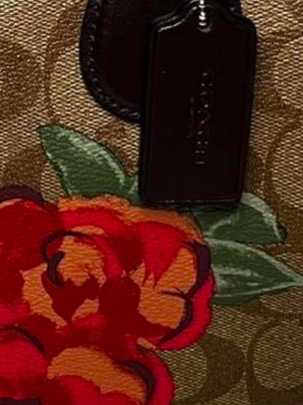 Coach Brown Signature Satchel with Red Floral Print - Picture 7 of 11